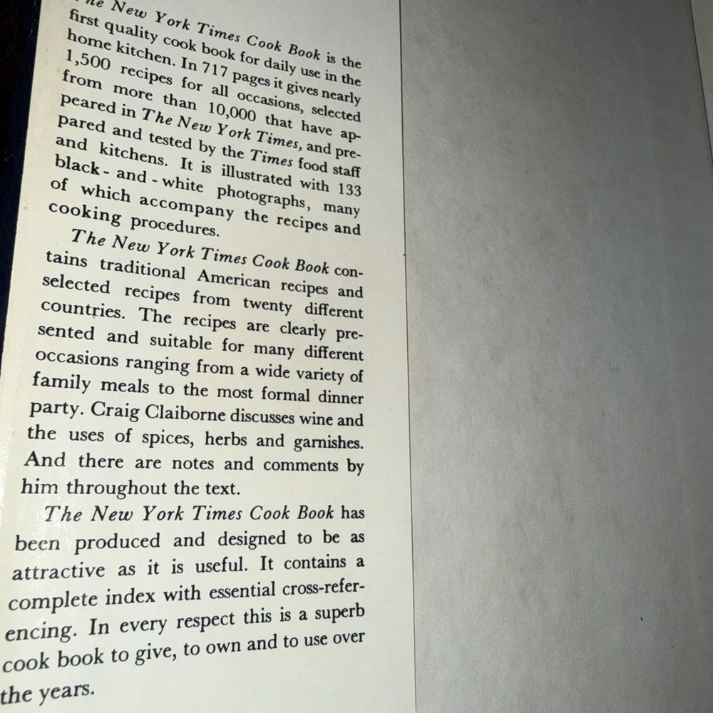 The New York Times Cook‎ Book By Craig Claiborne 1961 Hardcover